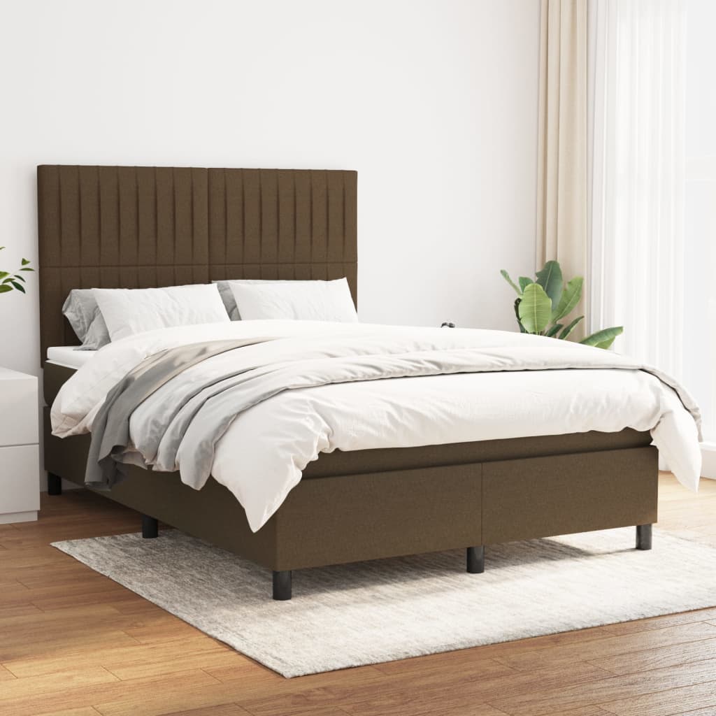 Box Spring Postel S Matrací Textil Tmavě Hnědá