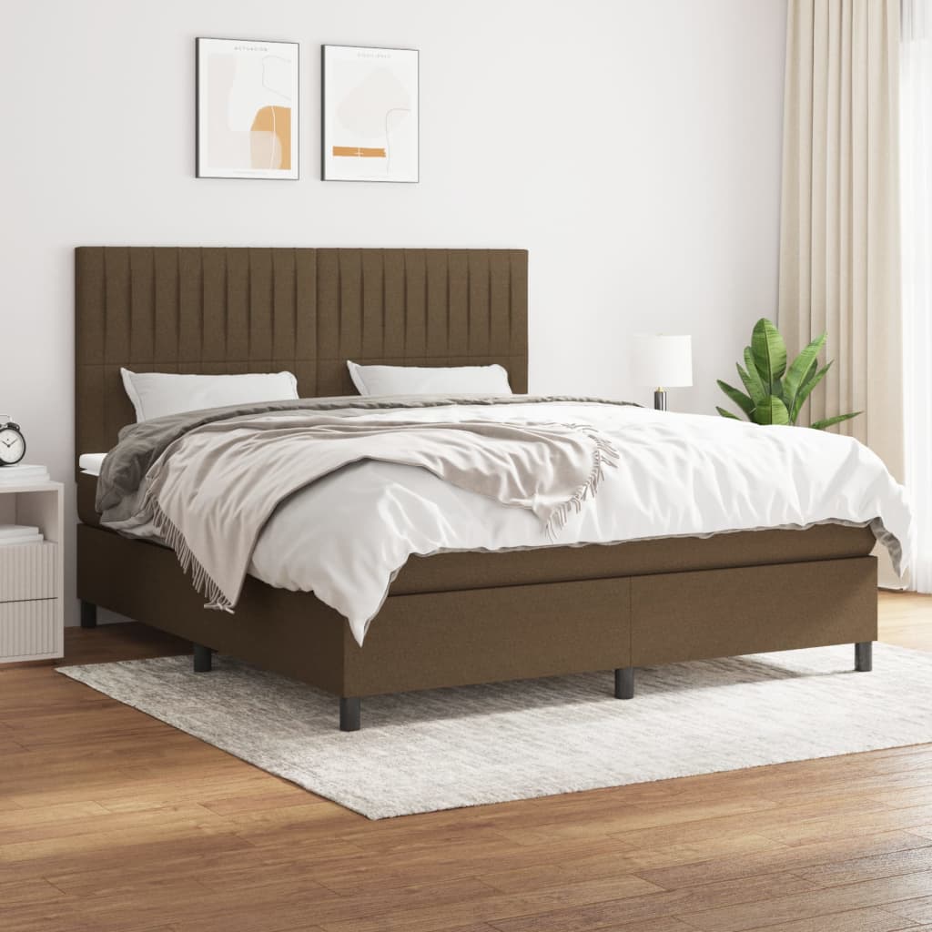 Box Spring Postel S Matrací Textil Tmavě Hnědá