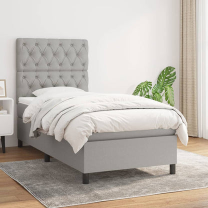 Box Spring Postel S Matrací Textil Světle Šedá