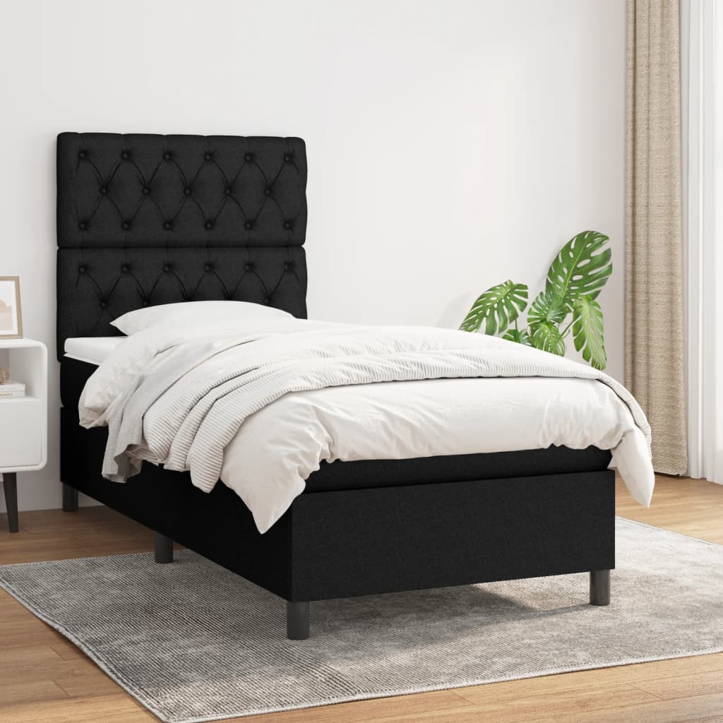 Box Spring Postel S Matrací Černá Textil Černá