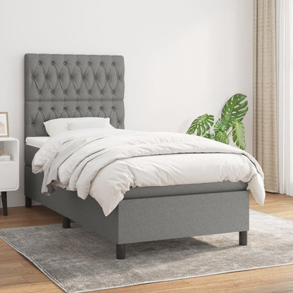 Box Spring Postel S Matrací Textil Tmavě Šedá