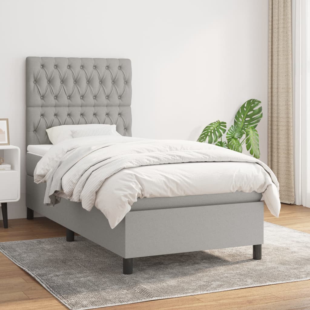 Box Spring Postel S Matrací Textil Světle Šedá