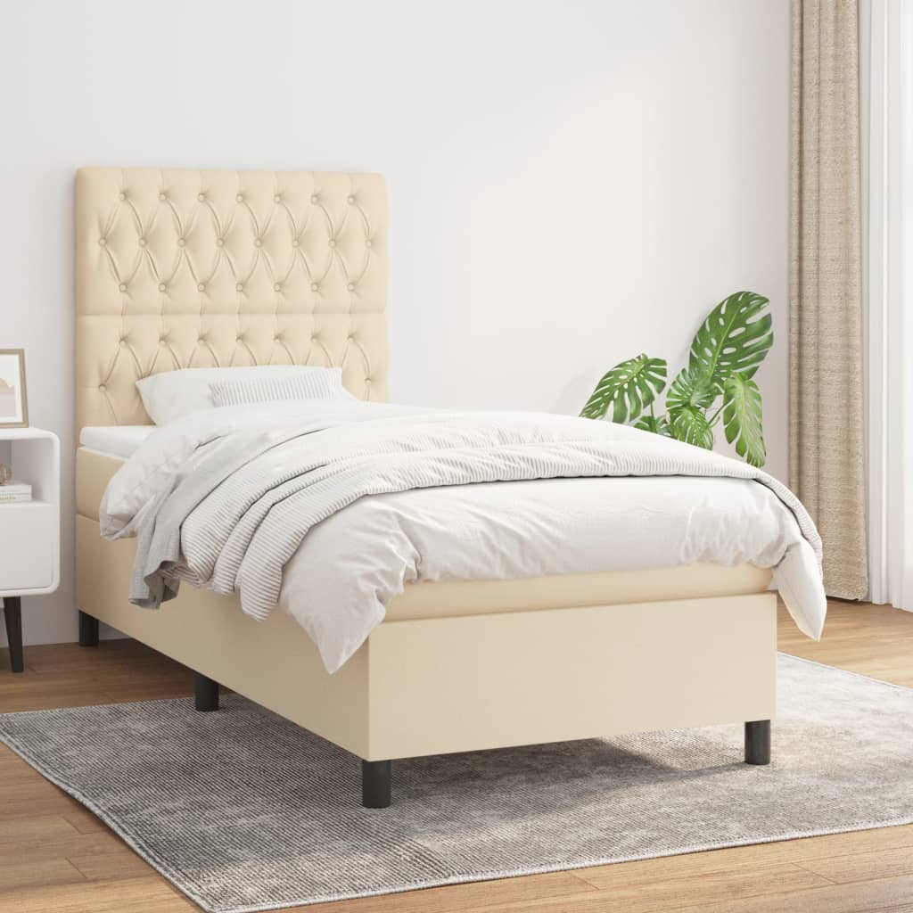 Box Spring Postel S Matrací Textil Krémová