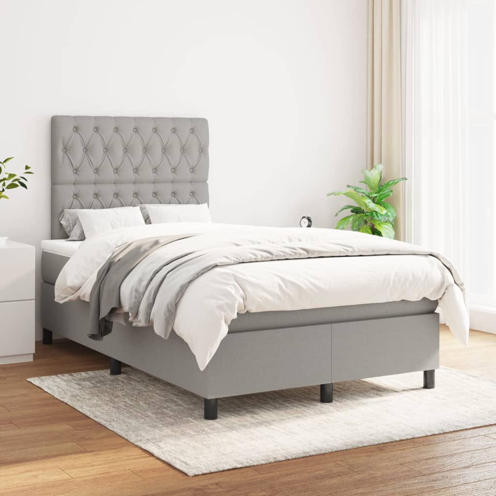 Box Spring Postel S Matrací Textil Světle Šedá