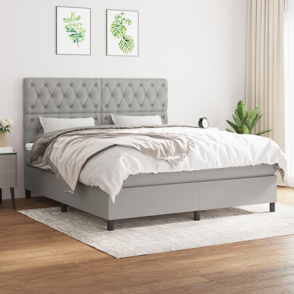 Box Spring Postel S Matrací Textil Světle Šedá