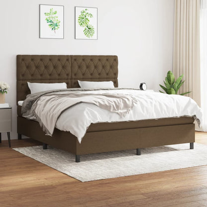 Box Spring Postel S Matrací Textil Tmavě Hnědá