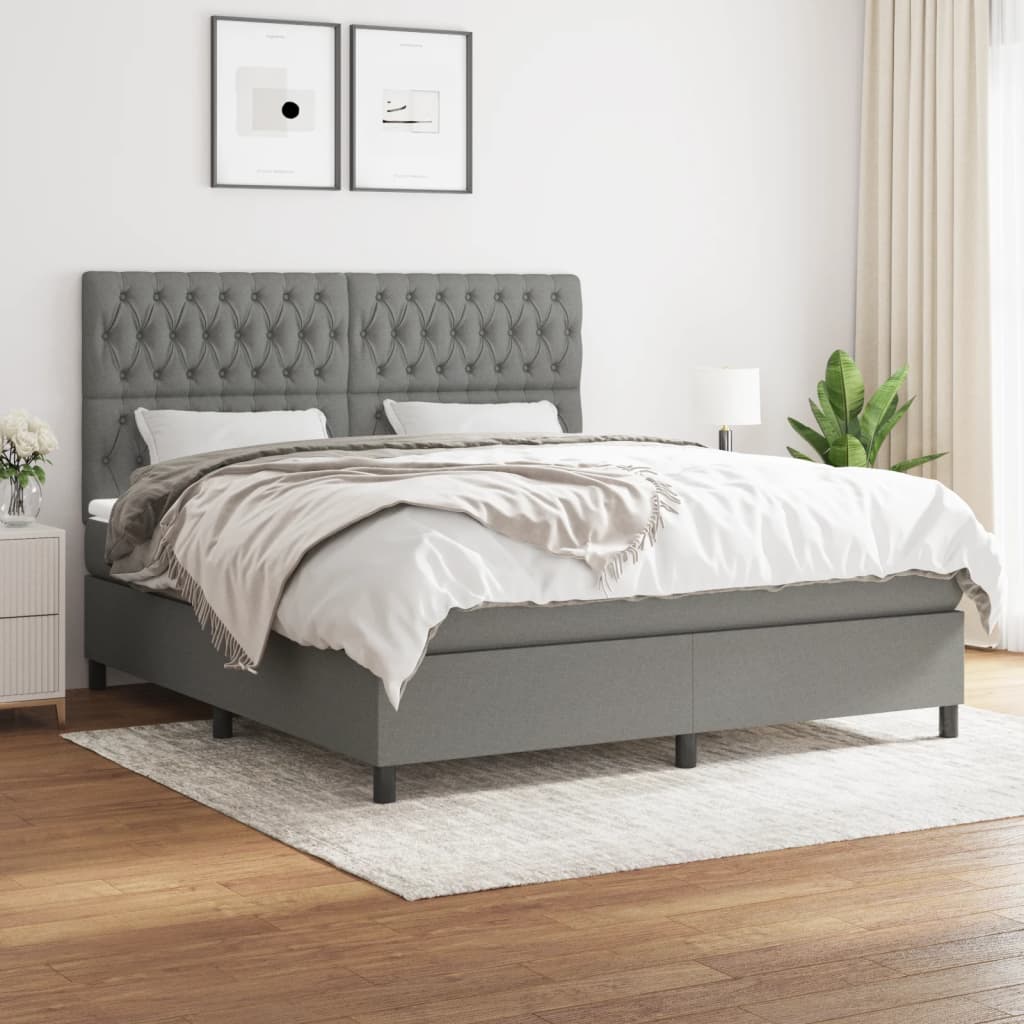 Box Spring Postel S Matrací Textil Tmavě Šedá