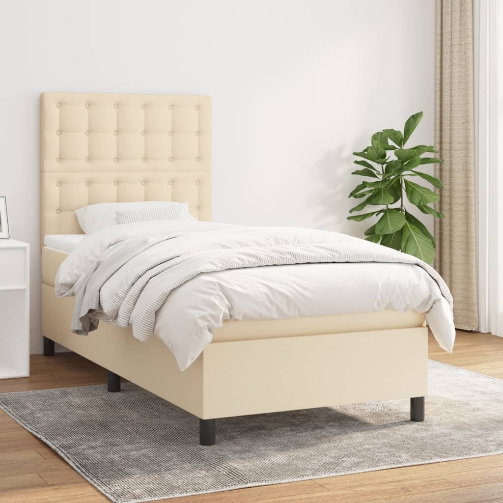 Box Spring Postel S Matrací Textil Krémová