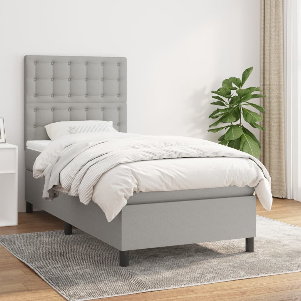 Box Spring Postel S Matrací Textil Světle Šedá