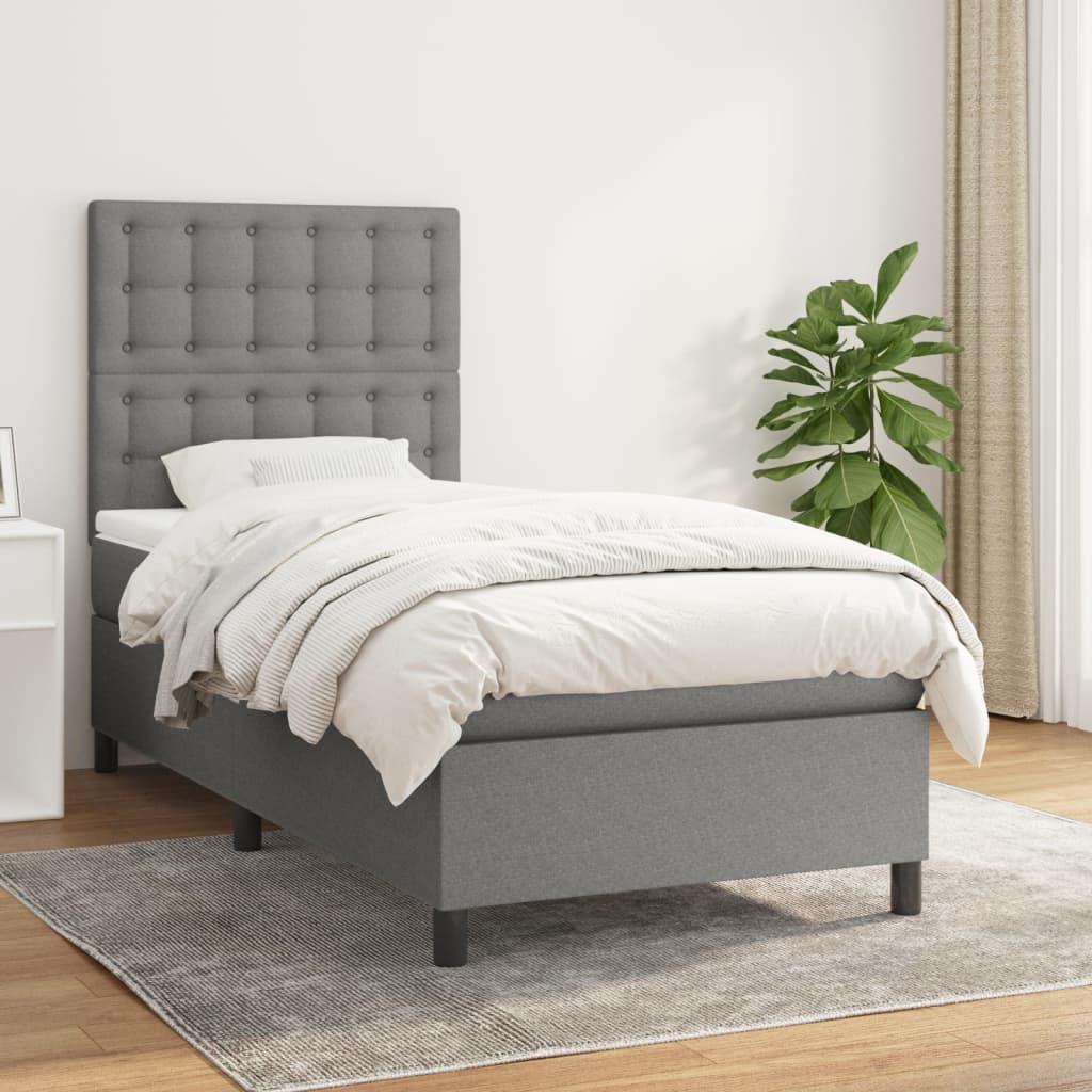 Box Spring Postel S Matrací Textil Tmavě Šedá