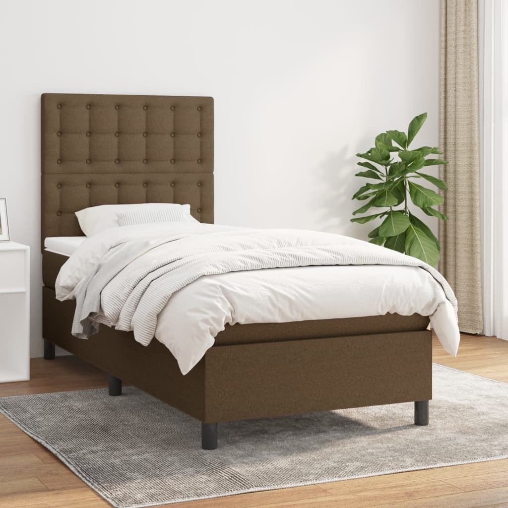 Box Spring Postel S Matrací Textil Tmavě Hnědá