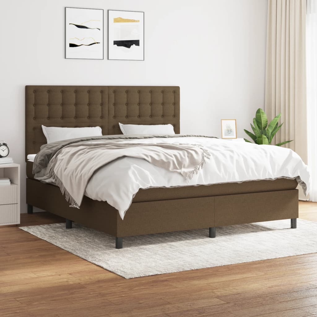 Box Spring Postel S Matrací Textil Tmavě Hnědá