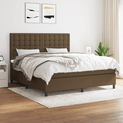 Box Spring Postel S Matrací Textil Tmavě Hnědá
