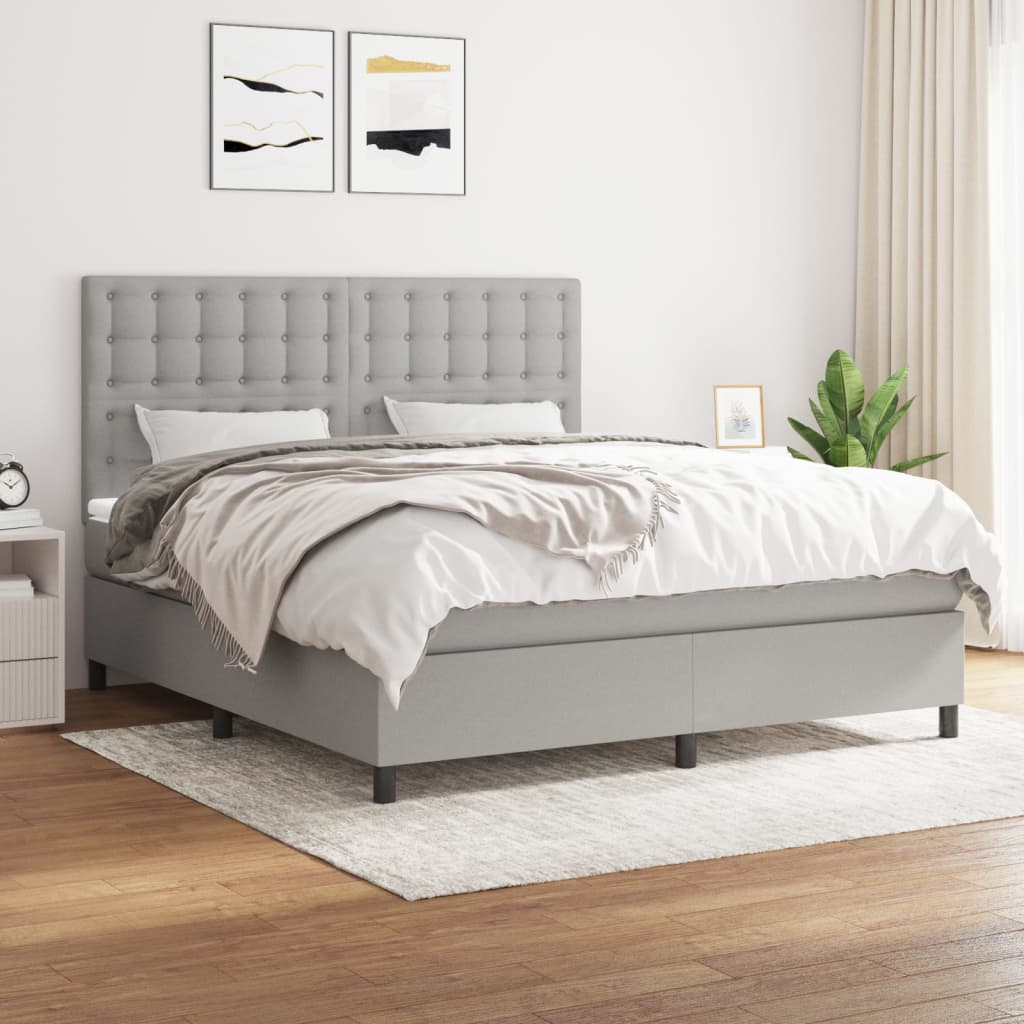 Box Spring Postel S Matrací Textil Světle Šedá