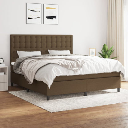 Box Spring Postel S Matrací Textil Tmavě Hnědá