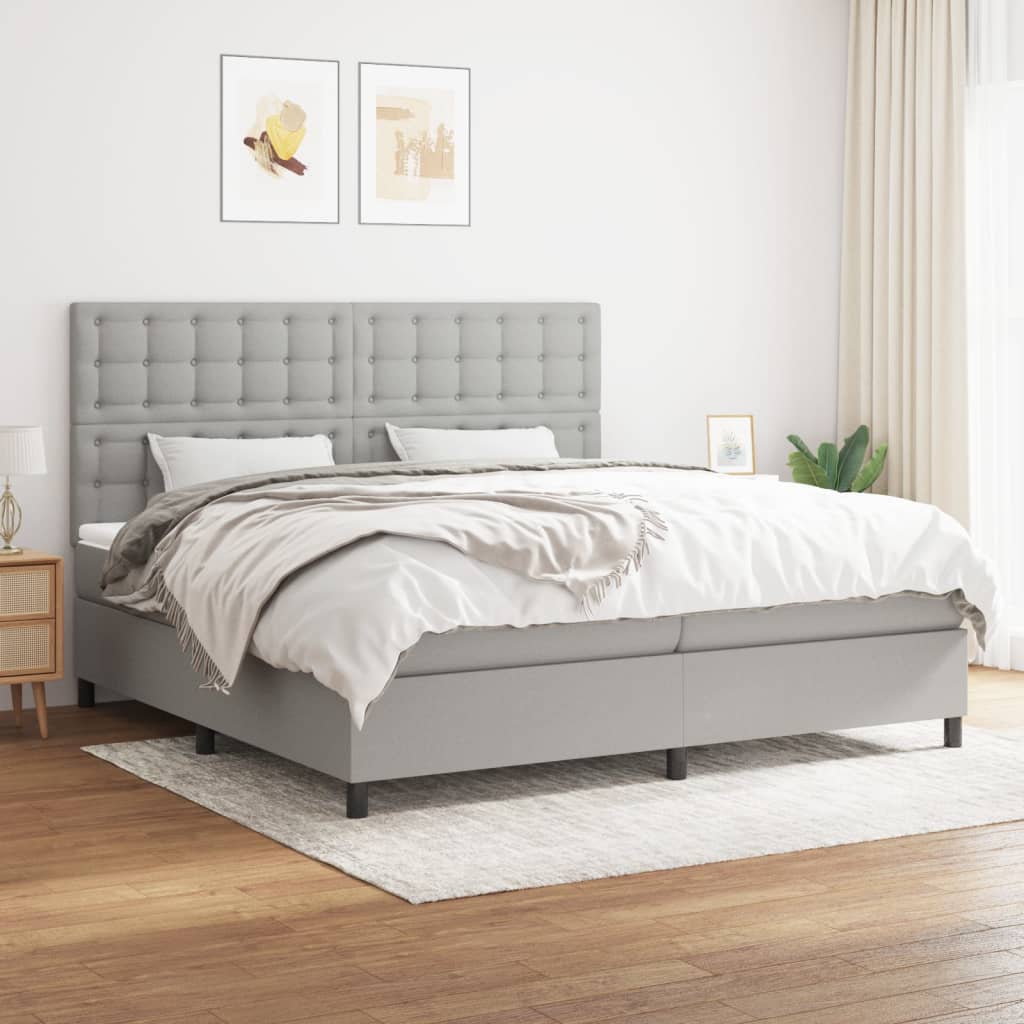 Box Spring Postel S Matrací Textil Světle Šedá