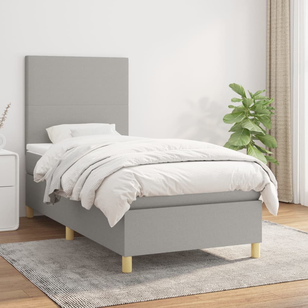Box Spring Postel S Matrací Textil Světle Šedá