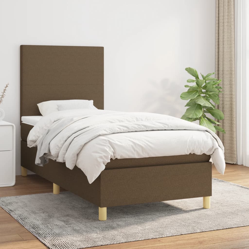 Box Spring Postel S Matrací Textil Tmavě Hnědá