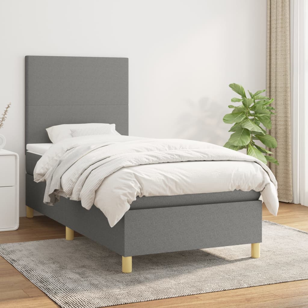 Box Spring Postel S Matrací Textil Tmavě Šedá
