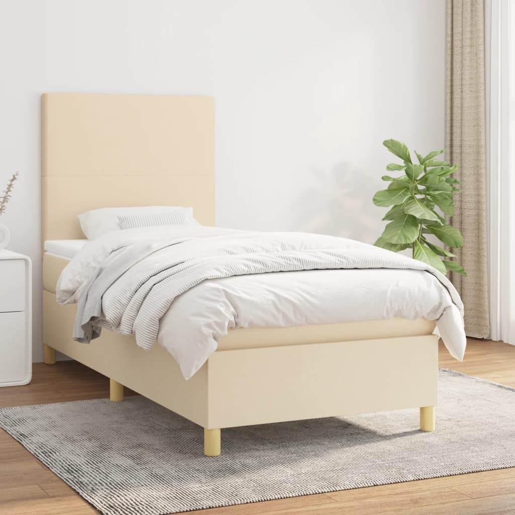 Box Spring Postel S Matrací Textil Krémová