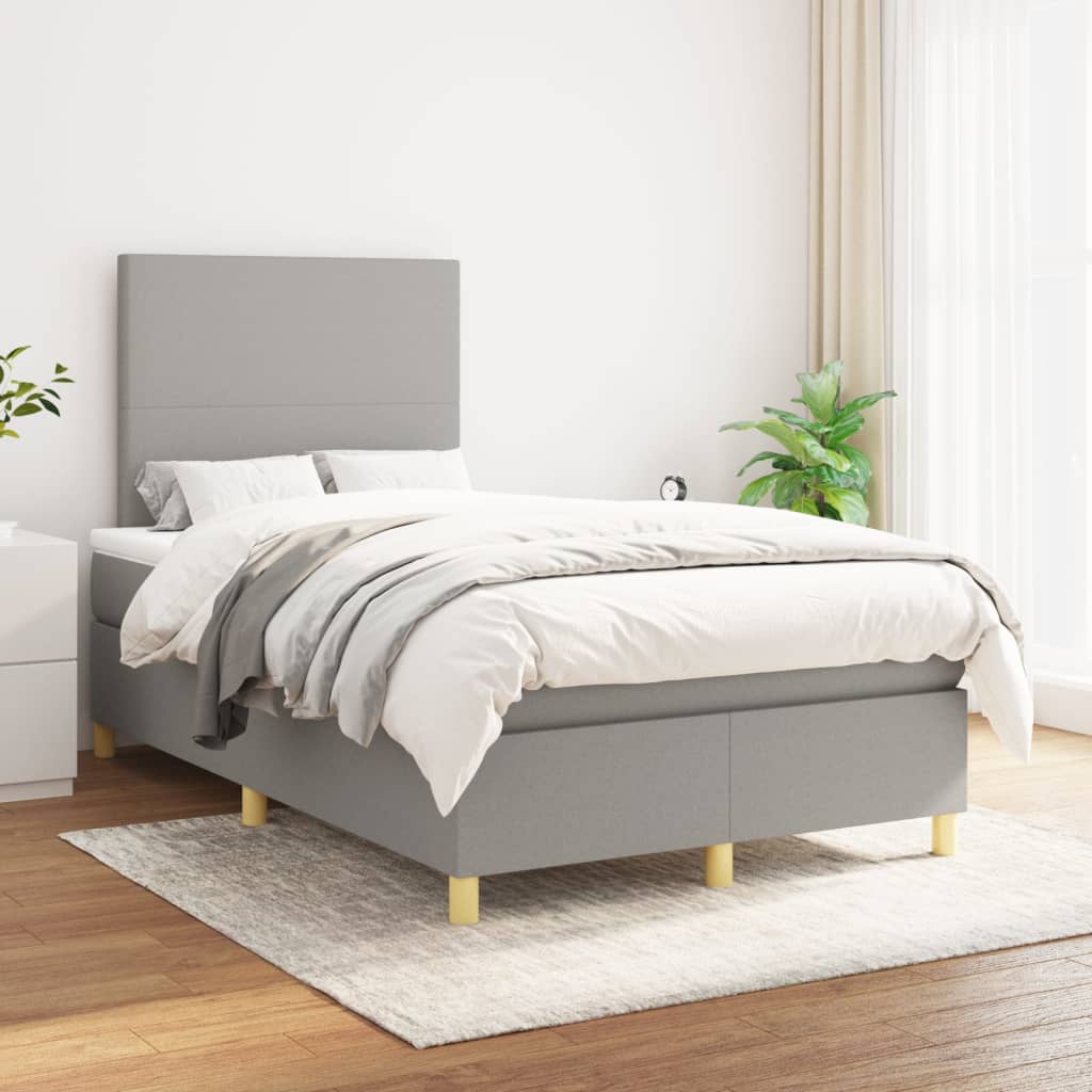 Box Spring Postel S Matrací Textil Světle Šedá