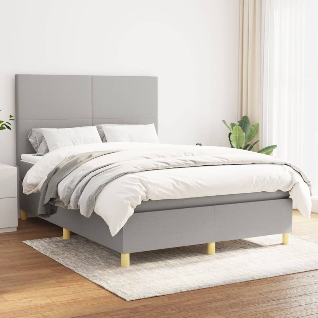 Box Spring Postel S Matrací Textil Světle Šedá