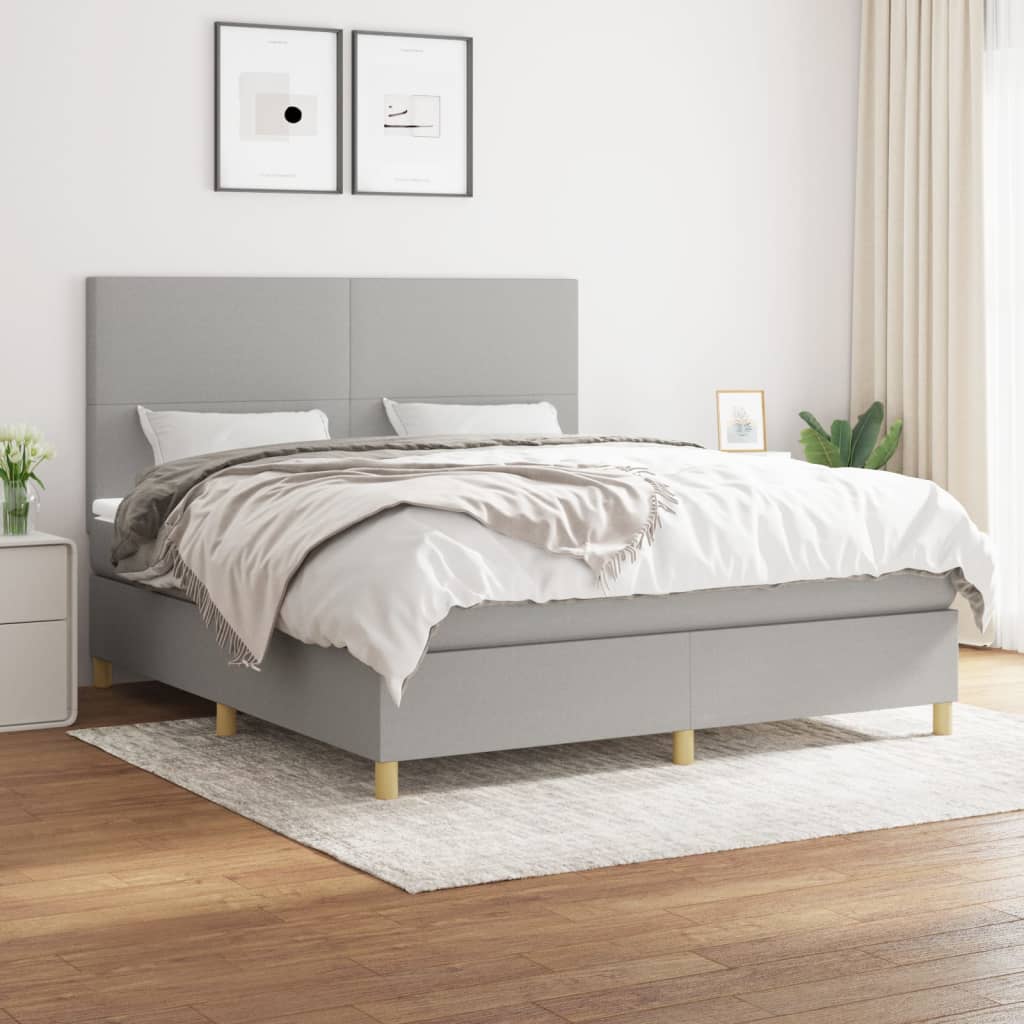 Box Spring Postel S Matrací Textil Světle Šedá