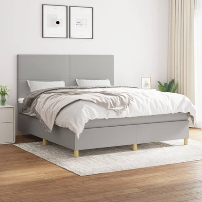 Box Spring Postel S Matrací Textil Světle Šedá