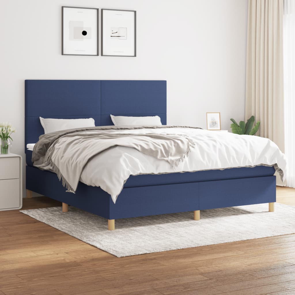 Box Spring Postel S Matrací Textil Modrá