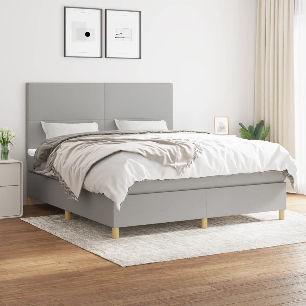 Box Spring Postel S Matrací Textil Světle Šedá