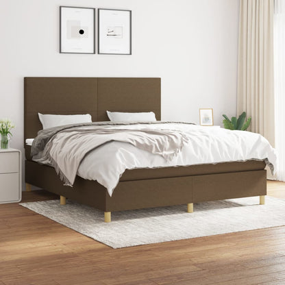 Box Spring Postel S Matrací Textil Tmavě Hnědá