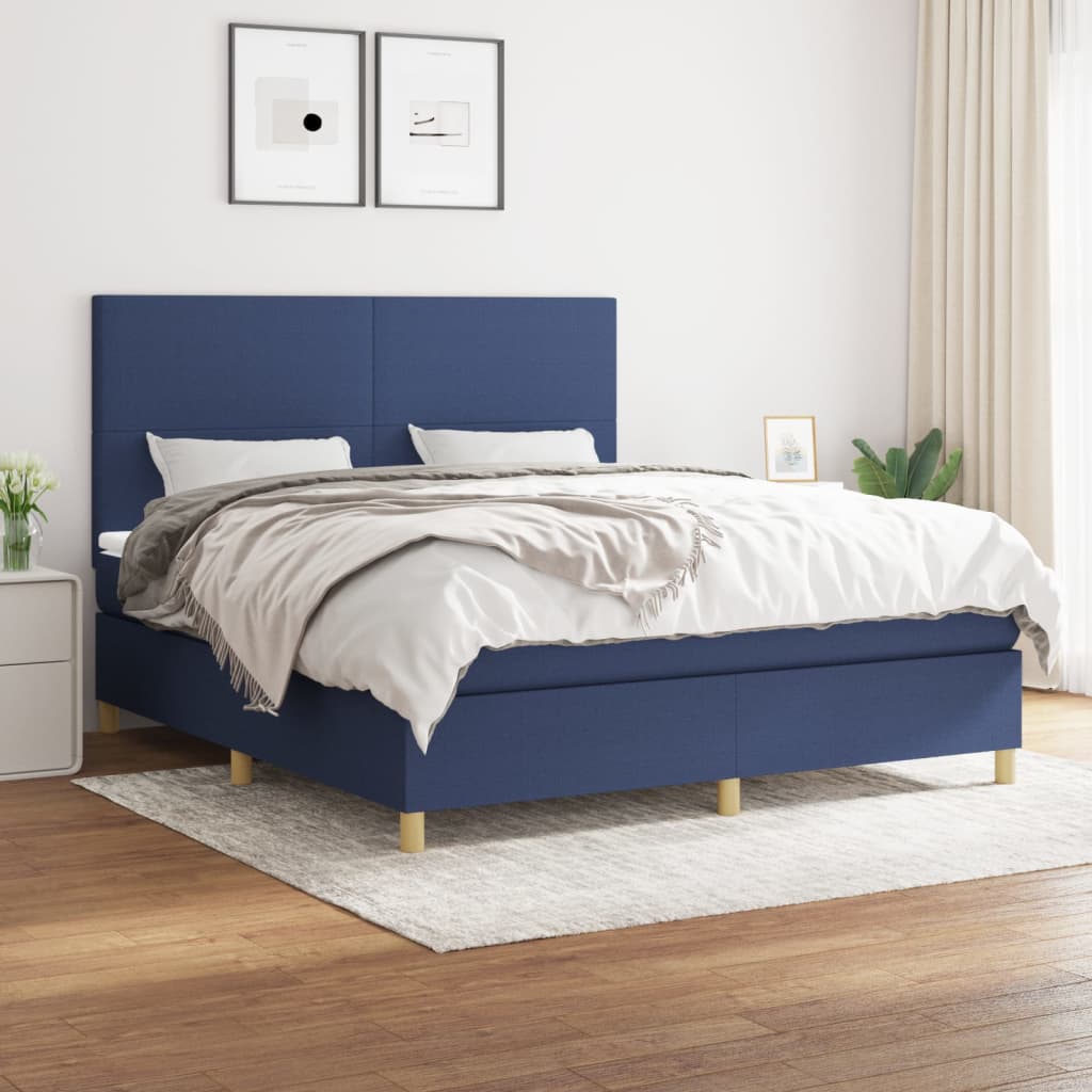 Box Spring Postel S Matrací Textil Modrá