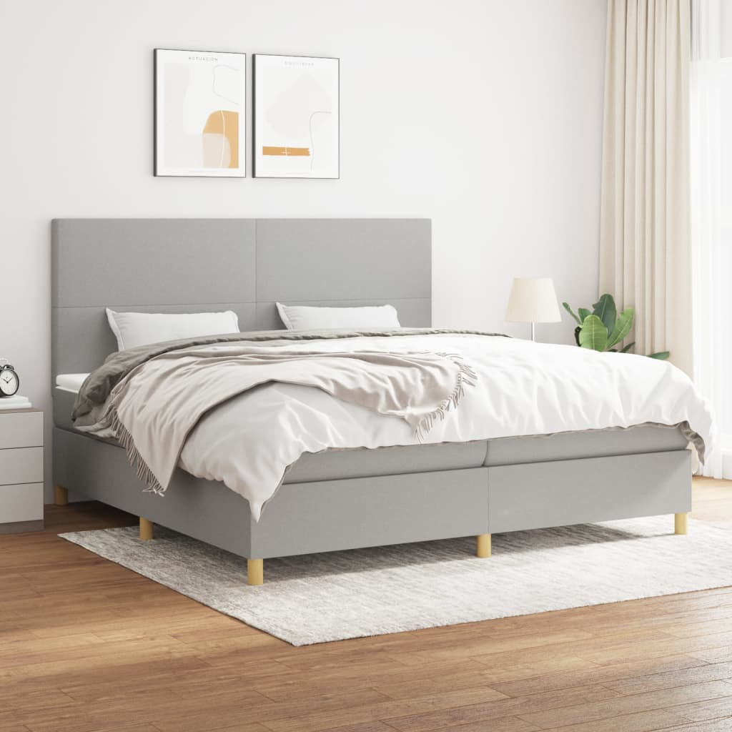 Box Spring Postel S Matrací Textil Světle Šedá