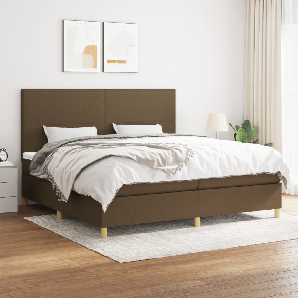 Box Spring Postel S Matrací Textil Tmavě Hnědá