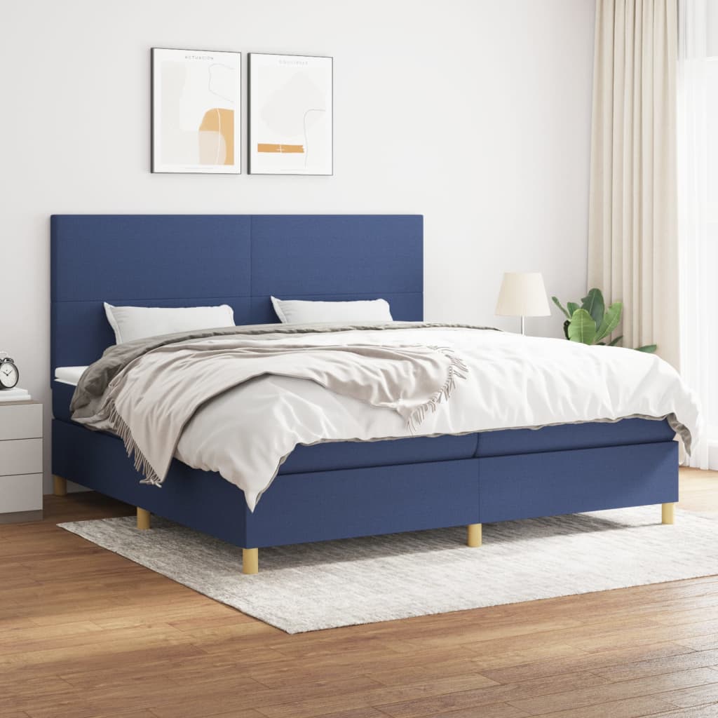 Box Spring Postel S Matrací Textil Modrá