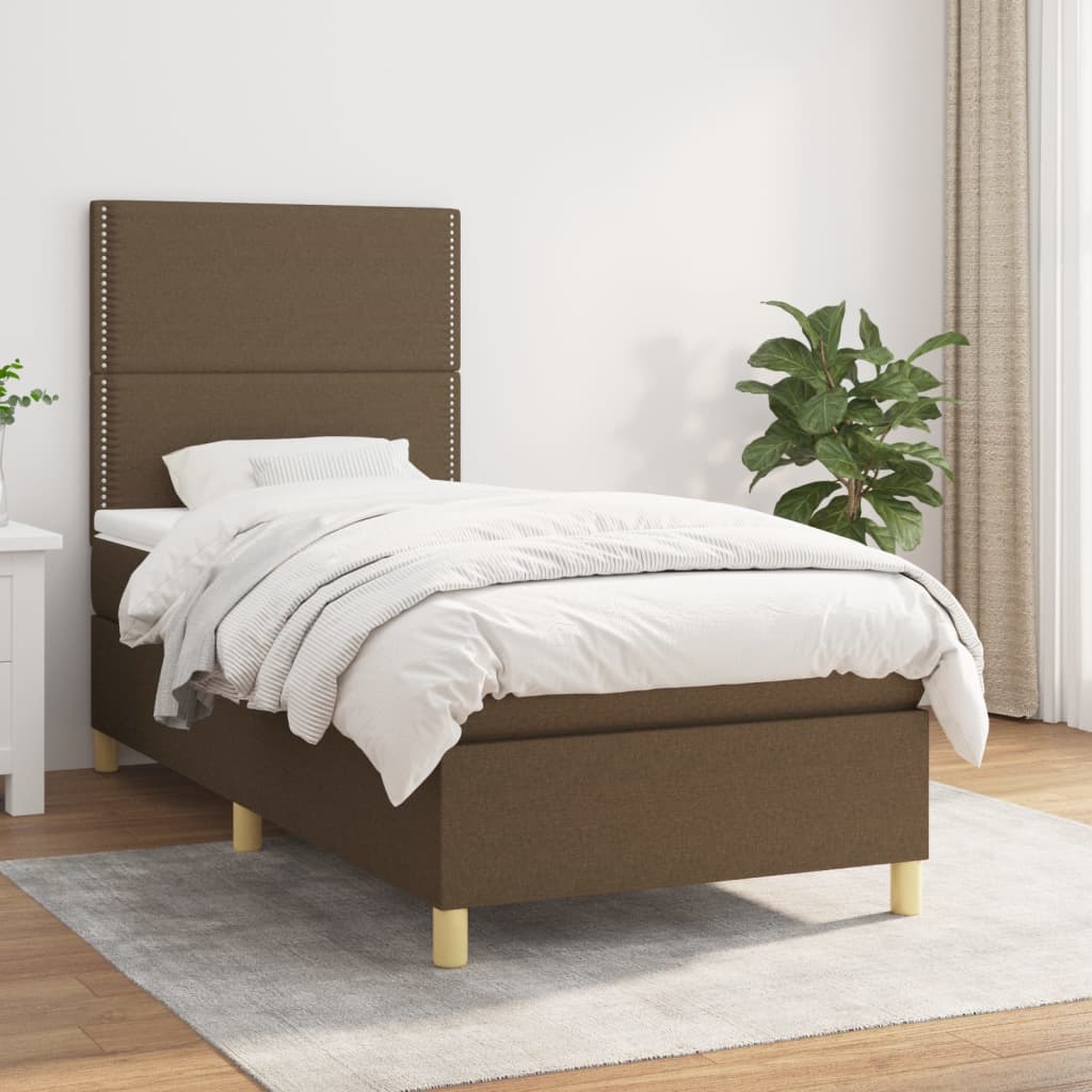 Box Spring Postel S Matrací Textil Tmavě Hnědá
