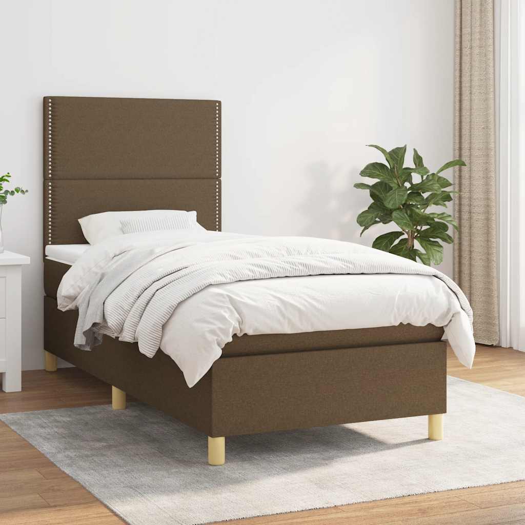Box Spring Postel S Matrací Textil Tmavě Hnědá