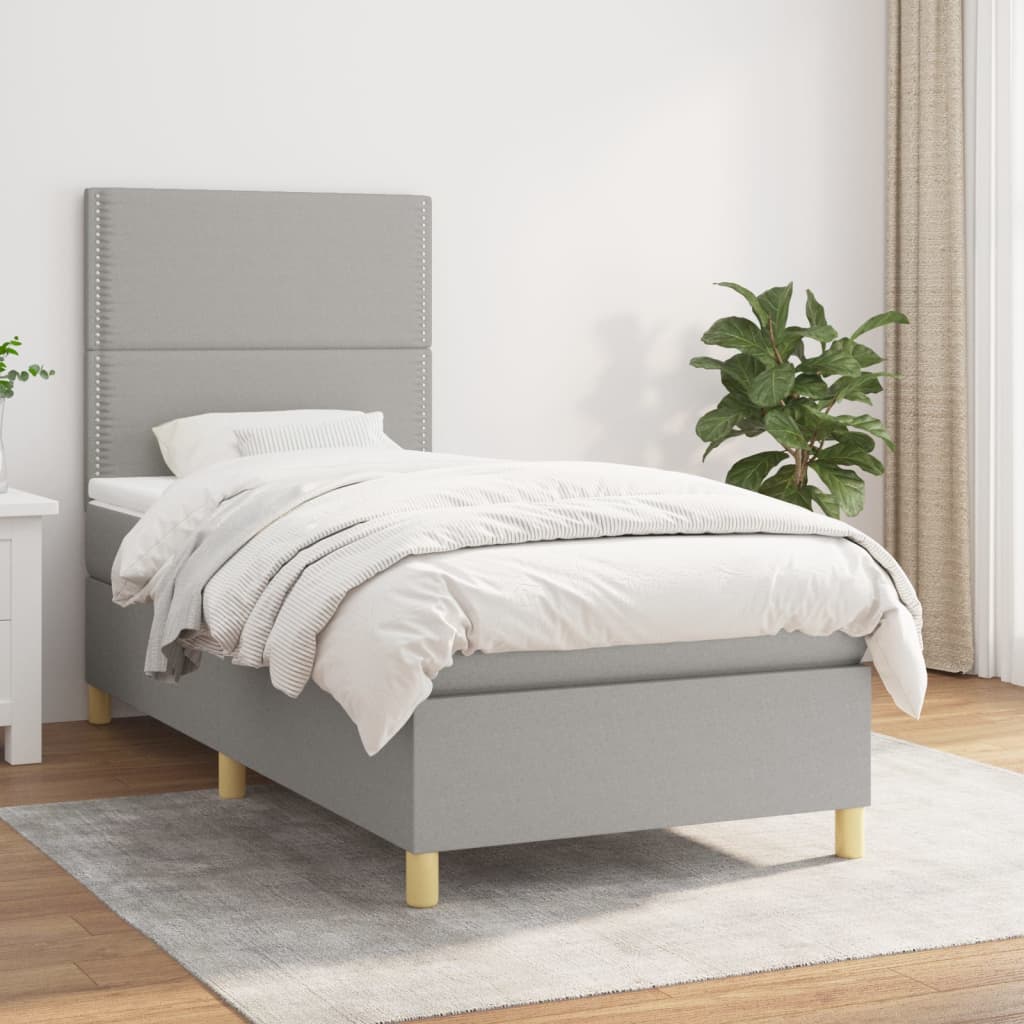 Box Spring Postel S Matrací Textil Světle Šedá