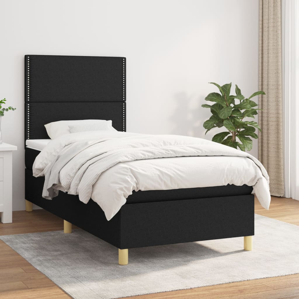 Box Spring Postel S Matrací Černá Textil Černá
