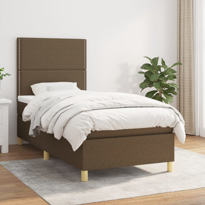 Box Spring Postel S Matrací Textil Tmavě Hnědá