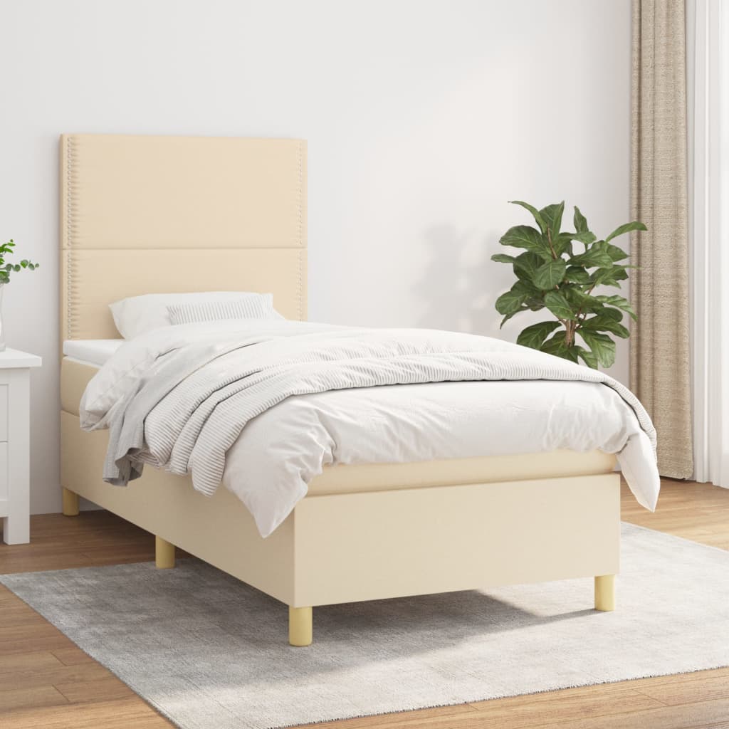 Box Spring Postel S Matrací Textil Krémová