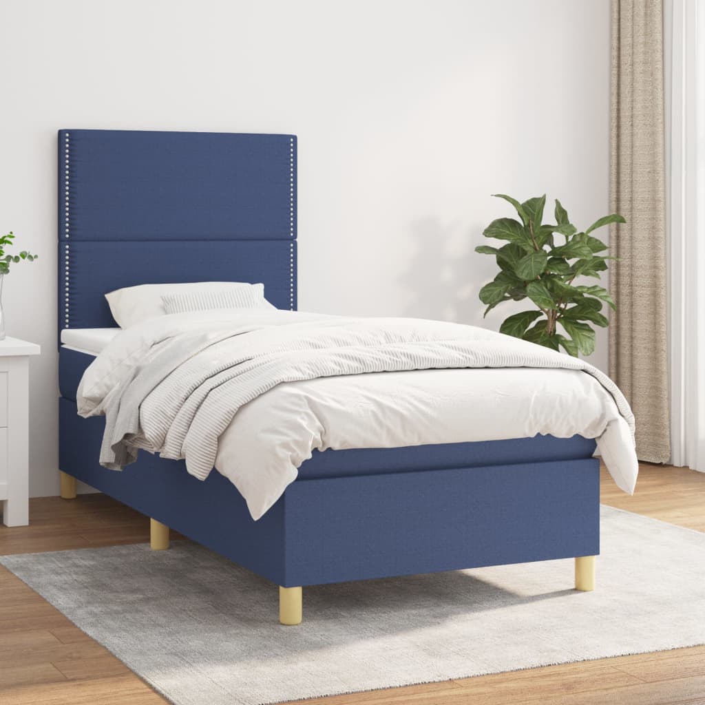 Box Spring Postel S Matrací Textil Modrá
