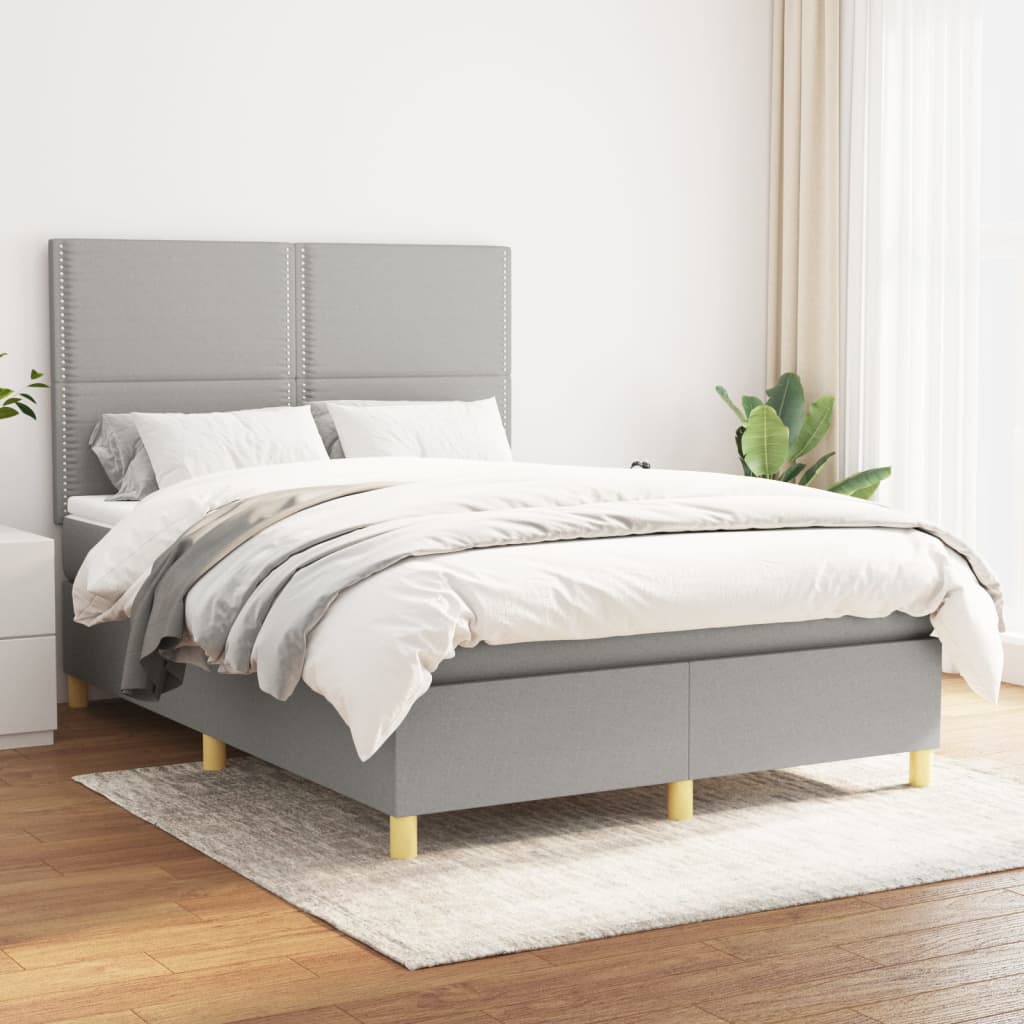 Box Spring Postel S Matrací Textil Světle Šedá