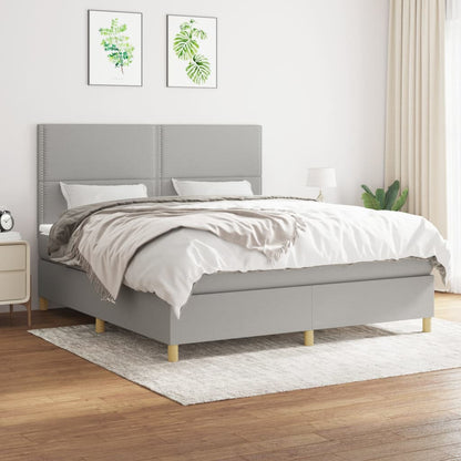 Box Spring Postel S Matrací Textil Světle Šedá