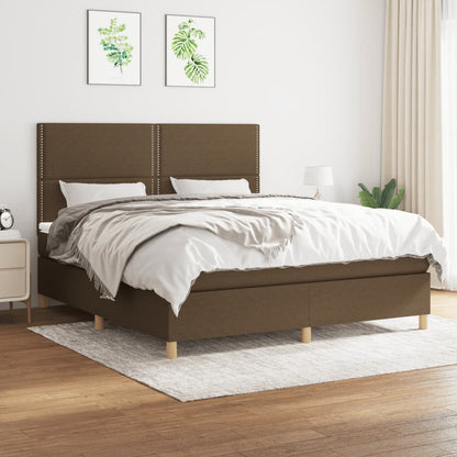 Box Spring Postel S Matrací Textil Tmavě Hnědá