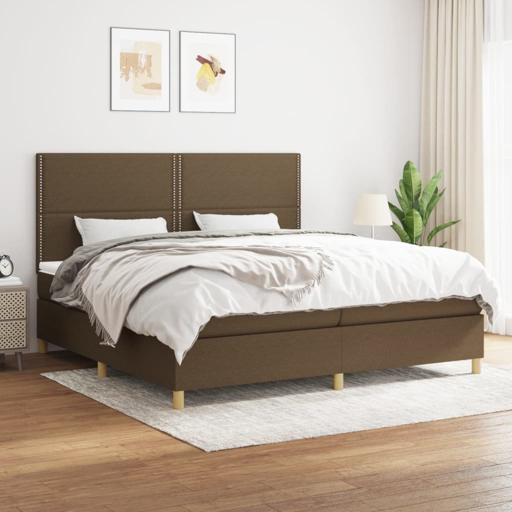 Box Spring Postel S Matrací Textil Tmavě Hnědá