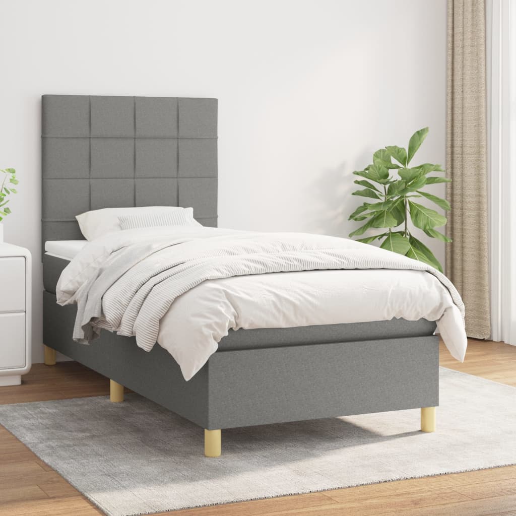 Box Spring Postel S Matrací Textil Tmavě Šedá