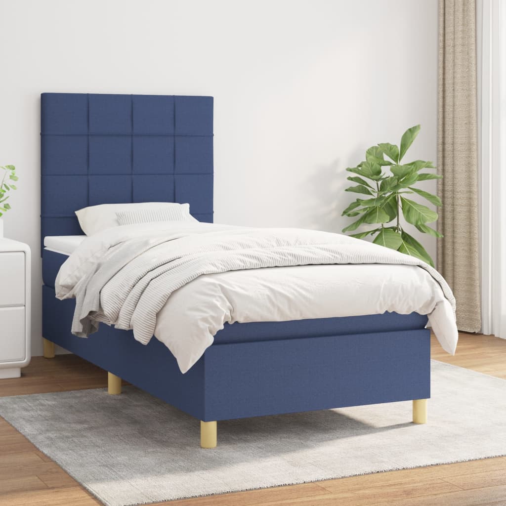 Box Spring Postel S Matrací Textil Modrá