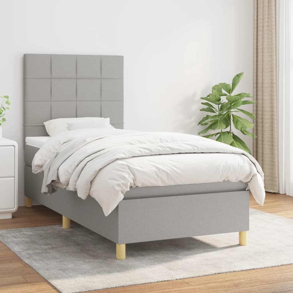 Box Spring Postel S Matrací Textil Světle Šedá
