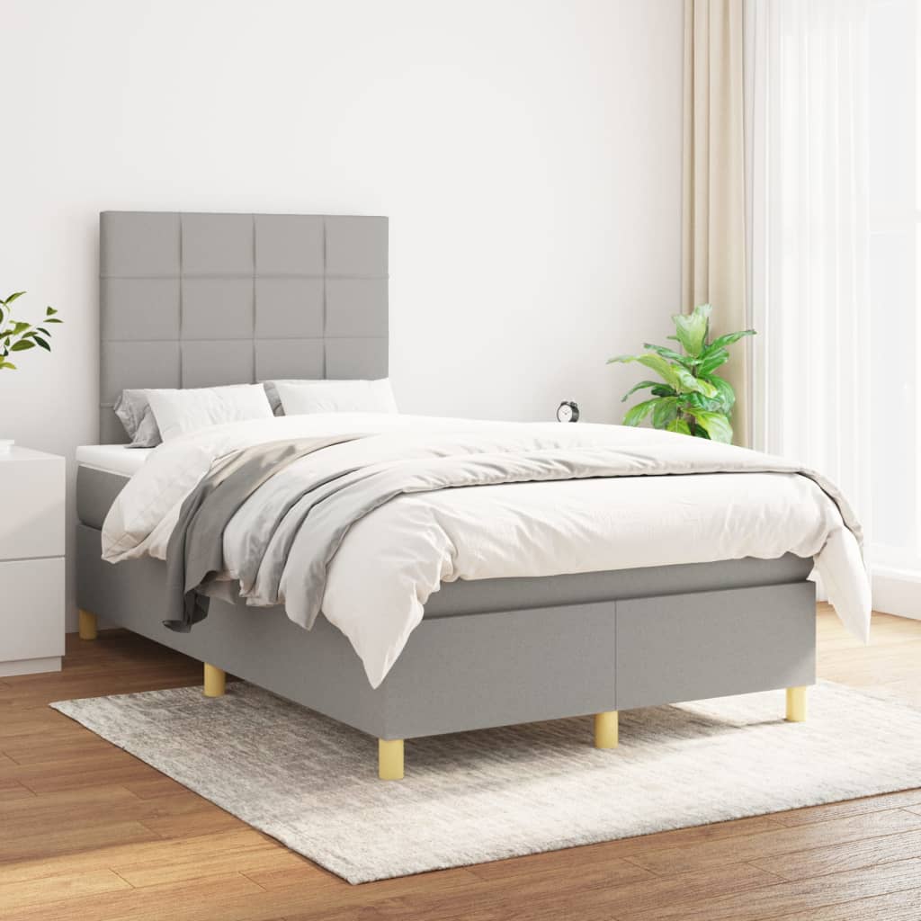 Box Spring Postel S Matrací Textil Světle Šedá